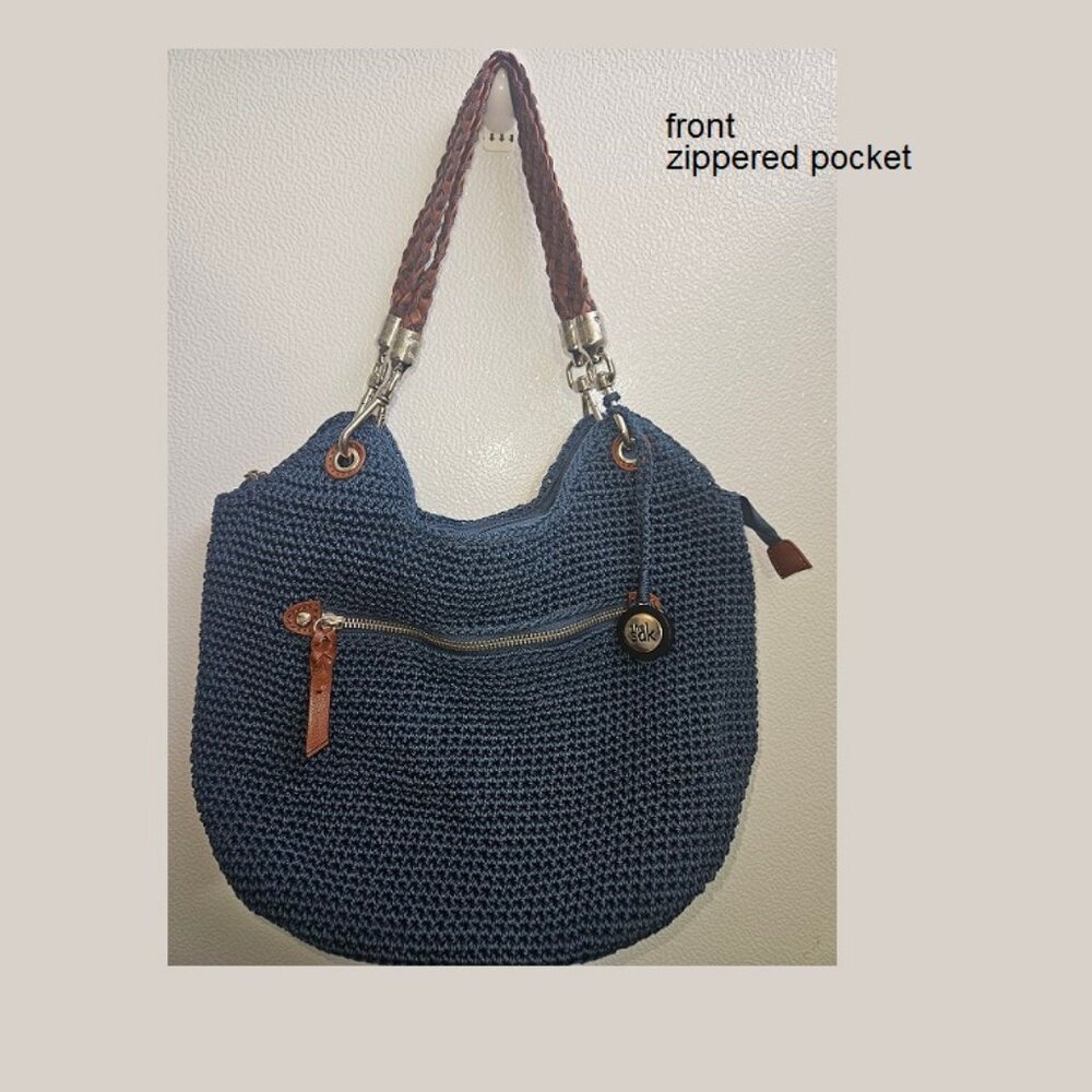 Hobo Woven Crochet Dark Blue Hippie Bohemian Bag slouchy